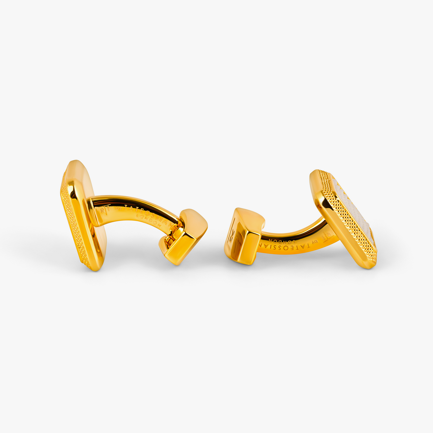 Spazio Square Cufflinks in Yellow Gold Plated with White Mother of Pearl