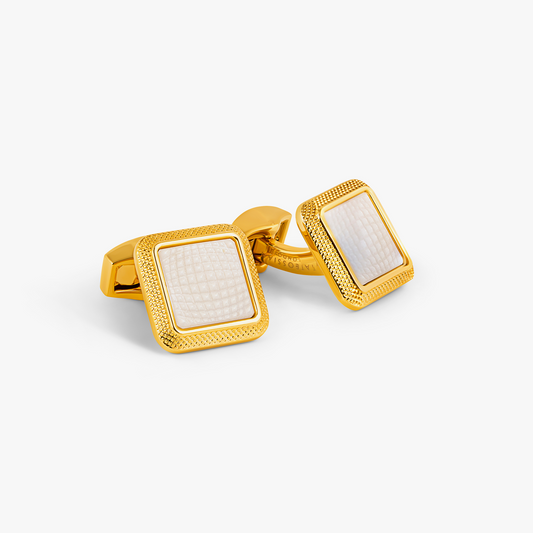 Spazio Square Cufflinks in Yellow Gold Plated with White Mother of Pearl