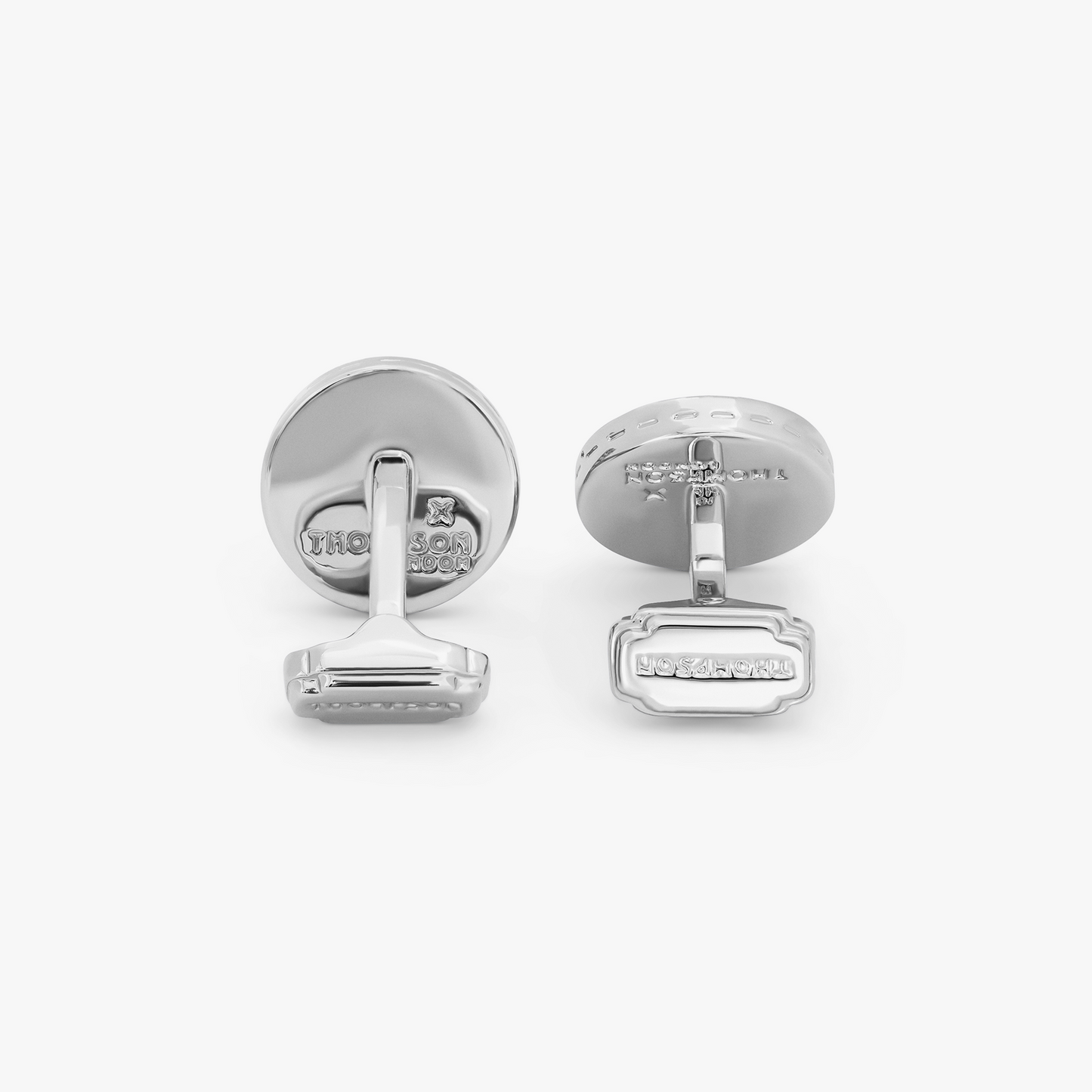 THOMPSON Tambor Button Cufflinks in Palladium Plated with Blue Enamel