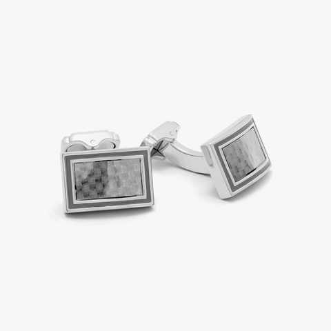THOMPSON Carbon D-Shaped Cufflinks in White Bronze with Grey Enamel