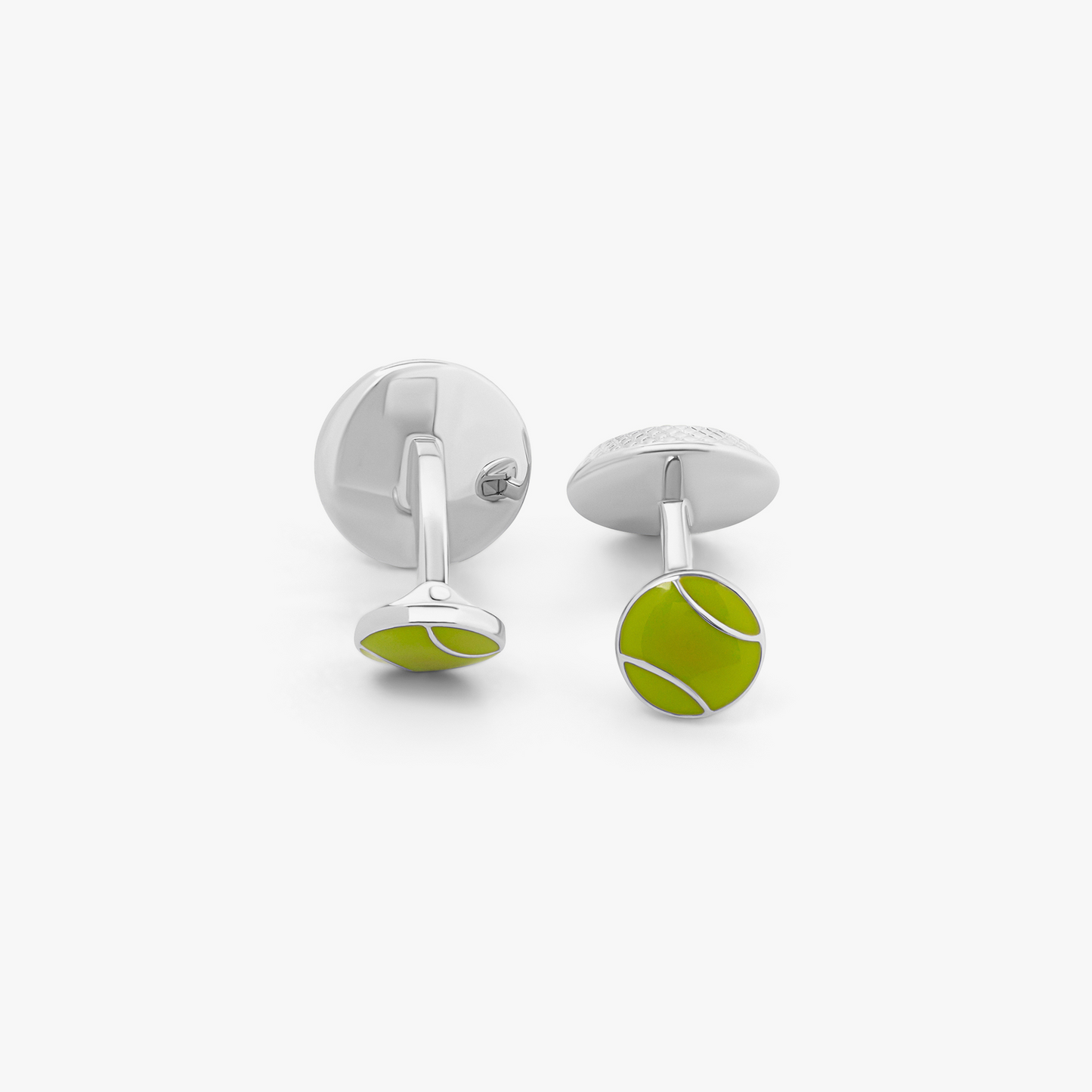 Tennis Ball Cufflinks With Green Enamel In Palladium Plated