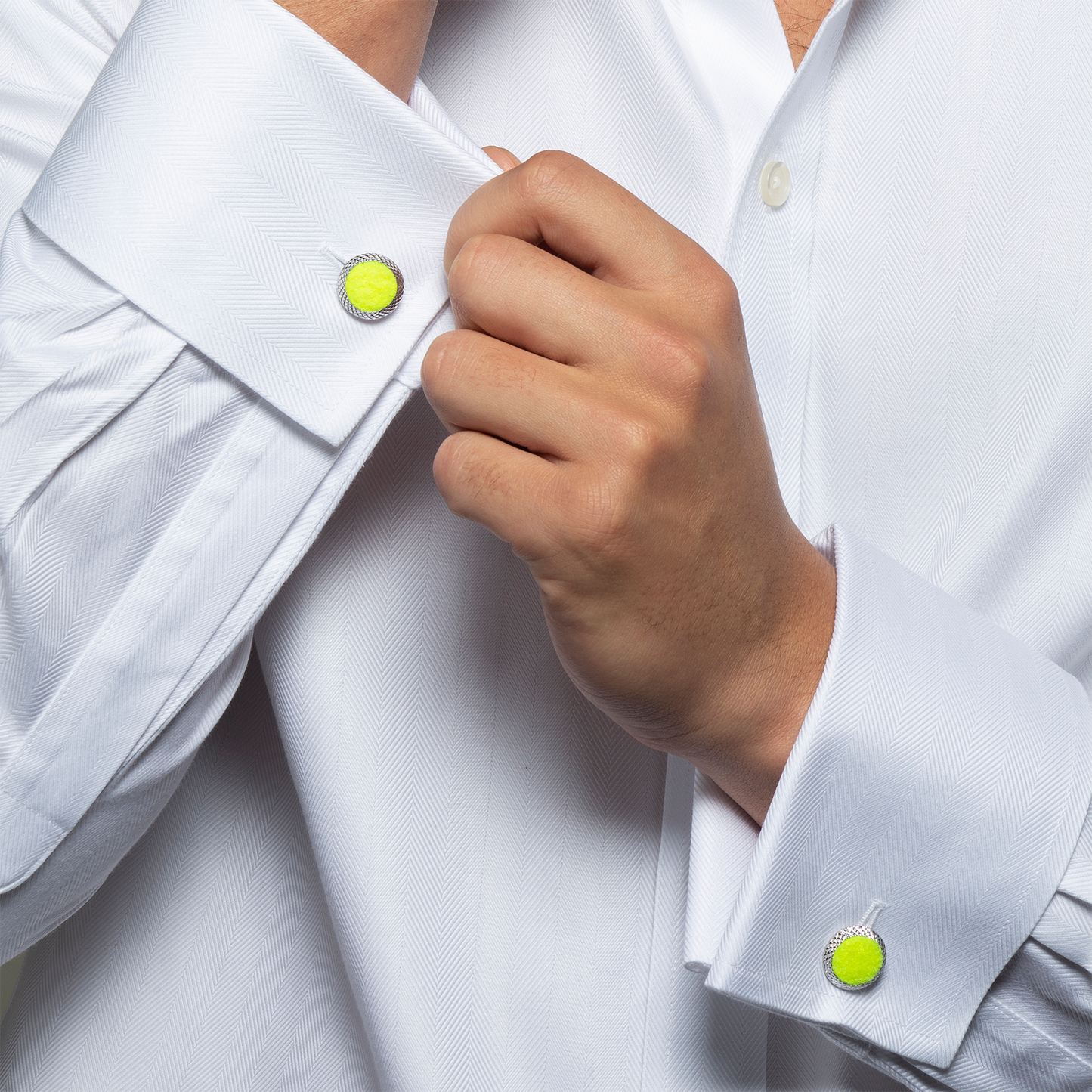 Tennis Ball Cufflinks With Green Enamel In Palladium Plated