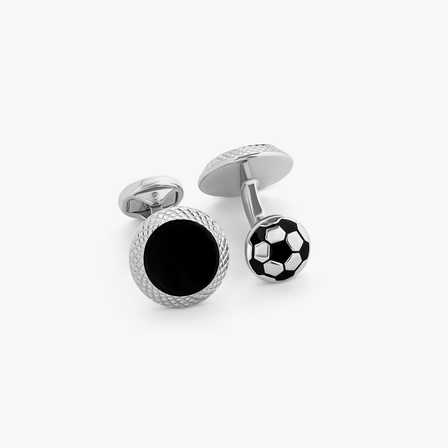 Football Cufflinks With Black Enamel In Palladium Plated