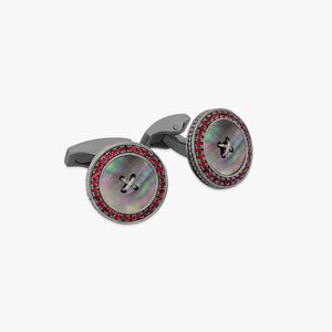 Precious Button cufflinks with black mother of pearl & rubies