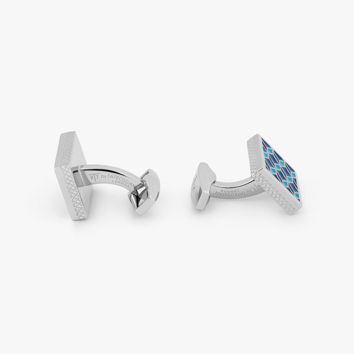 Palladium plated Geometric cufflinks with blue enamel