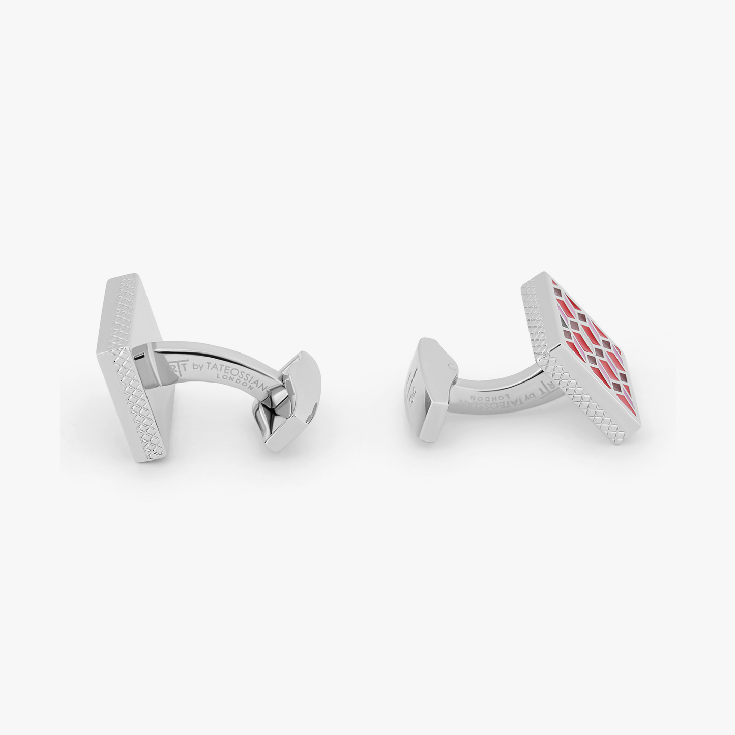 Palladium plated Geometric cufflinks with red enamel