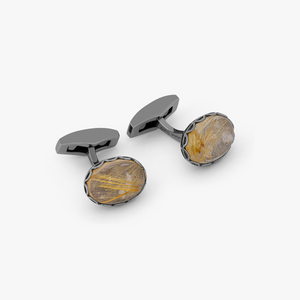 Gold Rutilated Quartz cufflinks in rhodium plated sterling silver (Limited Edition)