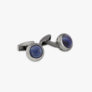 Sterling silver Revolve cufflinks with lapis in Black Ruthenium