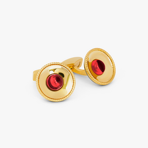Red Yellow Gold Plated Sterling silver Cable Bowl Garnet Cufflinks