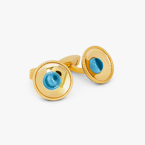 Yellow gold plated sterling silver Cable bowl cufflinks with topaz