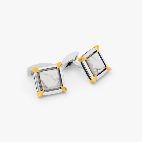 Rhodium plated sterling silver Gold Claw cufflinks with howlite