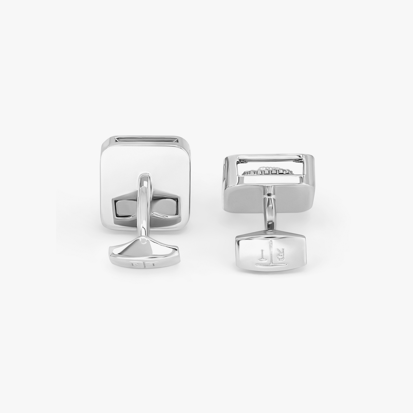 Quadrato Gear Cufflinks With Blue Enamel In Palladium Plated