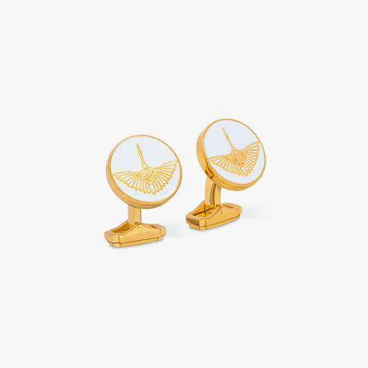 Thompson Yellow Gold Plated Tancho Crane Cufflinks                                                                                                                                                                                                        