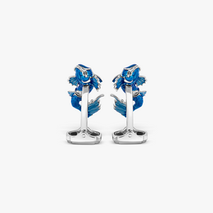 THOMPSON Koi Fish Cufflinks in White Bronze Plated with Blue Enamel