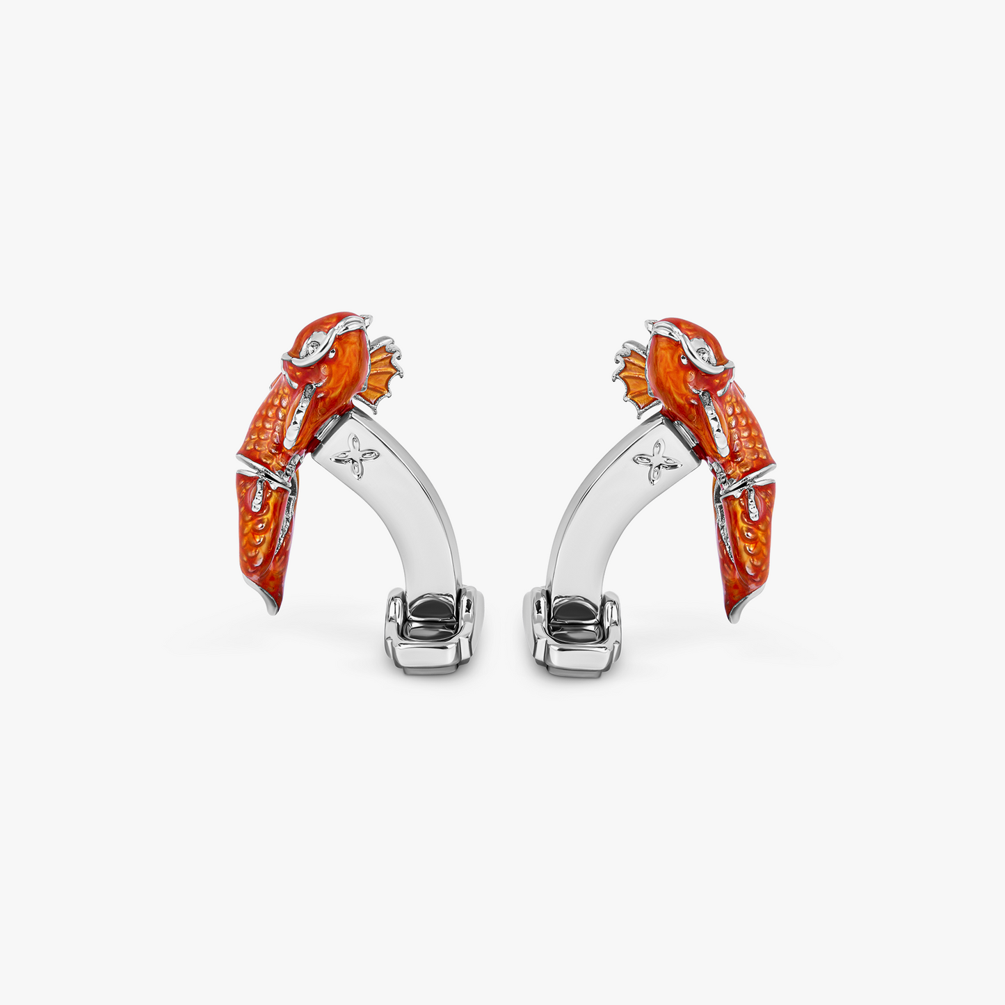 THOMPSON Koi Fish Cufflinks in White Bronze Plated with Orange Enamel