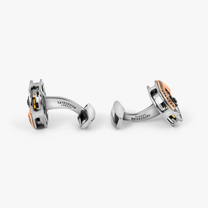 Diamond Tonneau Skeleton Cufflinks in Rhodium and Rose Gold Silver with Watch Movement (Limited Edition)