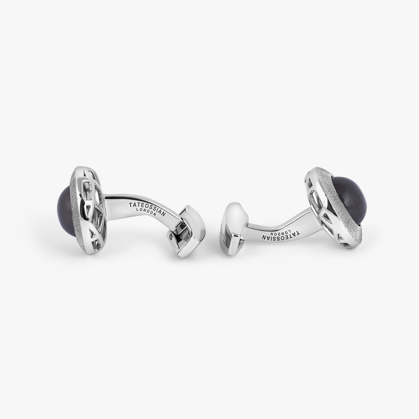 Graffiato Moonstone Cufflinks in Rhodium Silver with Grey