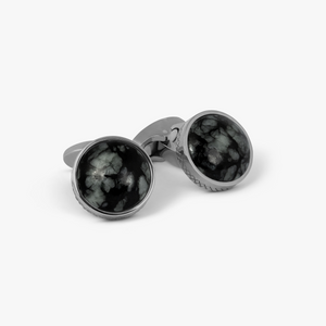 Titanium Classic Cufflinks In Black Line Stone