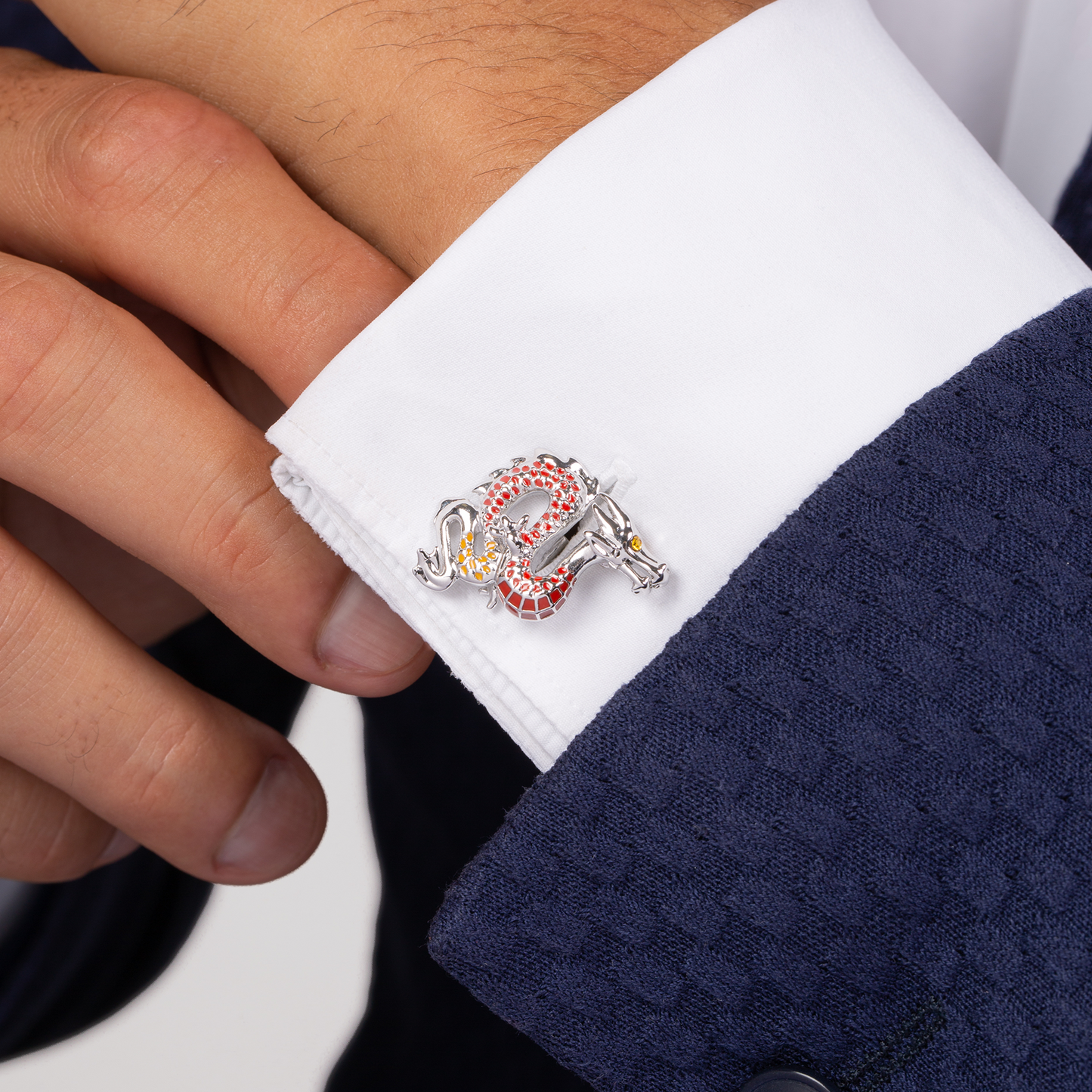 Year of the Dragon Cufflinks in Red and Orange Enamel