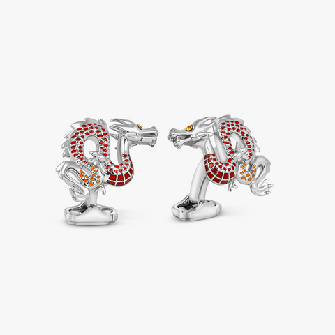 Year of the Dragon Cufflinks in Red and Orange Enamel
