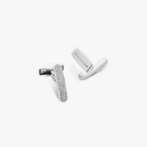 Baton cufflinks with 198 white diamonds in sterling silver