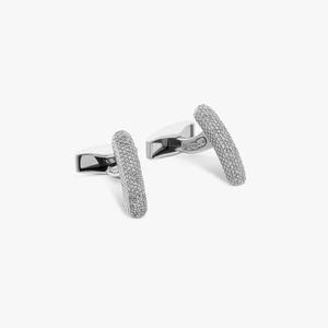 Baton cufflinks with 198 white diamonds in sterling silver