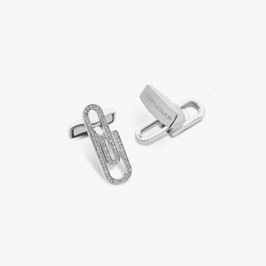 Paperclip cufflinks with white diamond in sterling silver