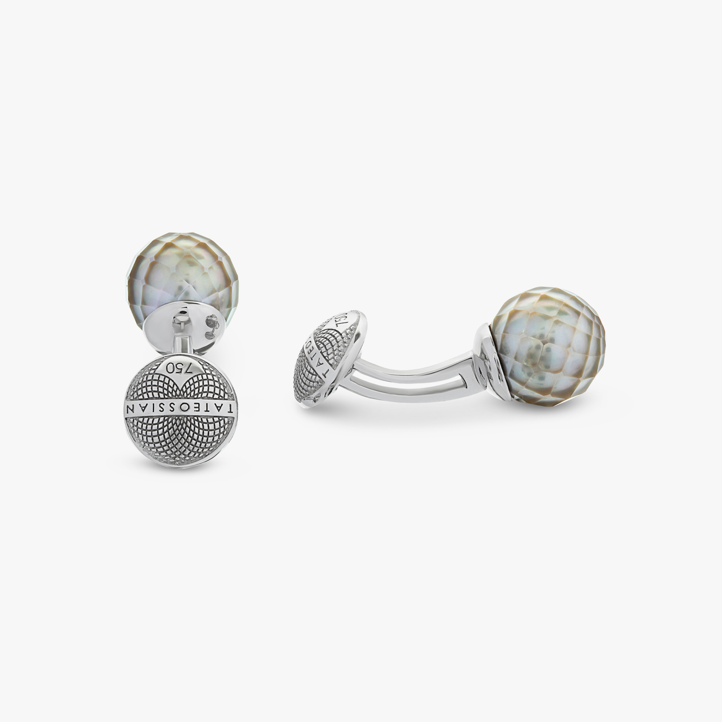 Black faceted pearl cufflinks in 18k white gold