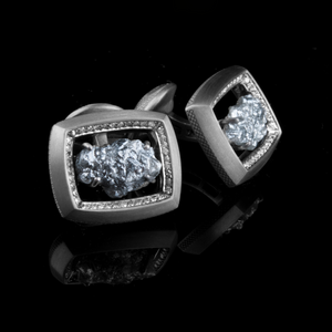 Rough grey diamond (6.6ct) cufflinks in 18k black gold