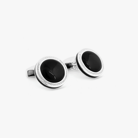 Onyx Signature Round cufflinks in sterling silver