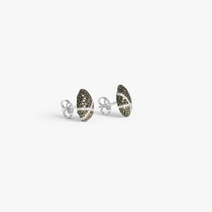 Sterling silver Pebble black diamond stud earrings with white diamonds