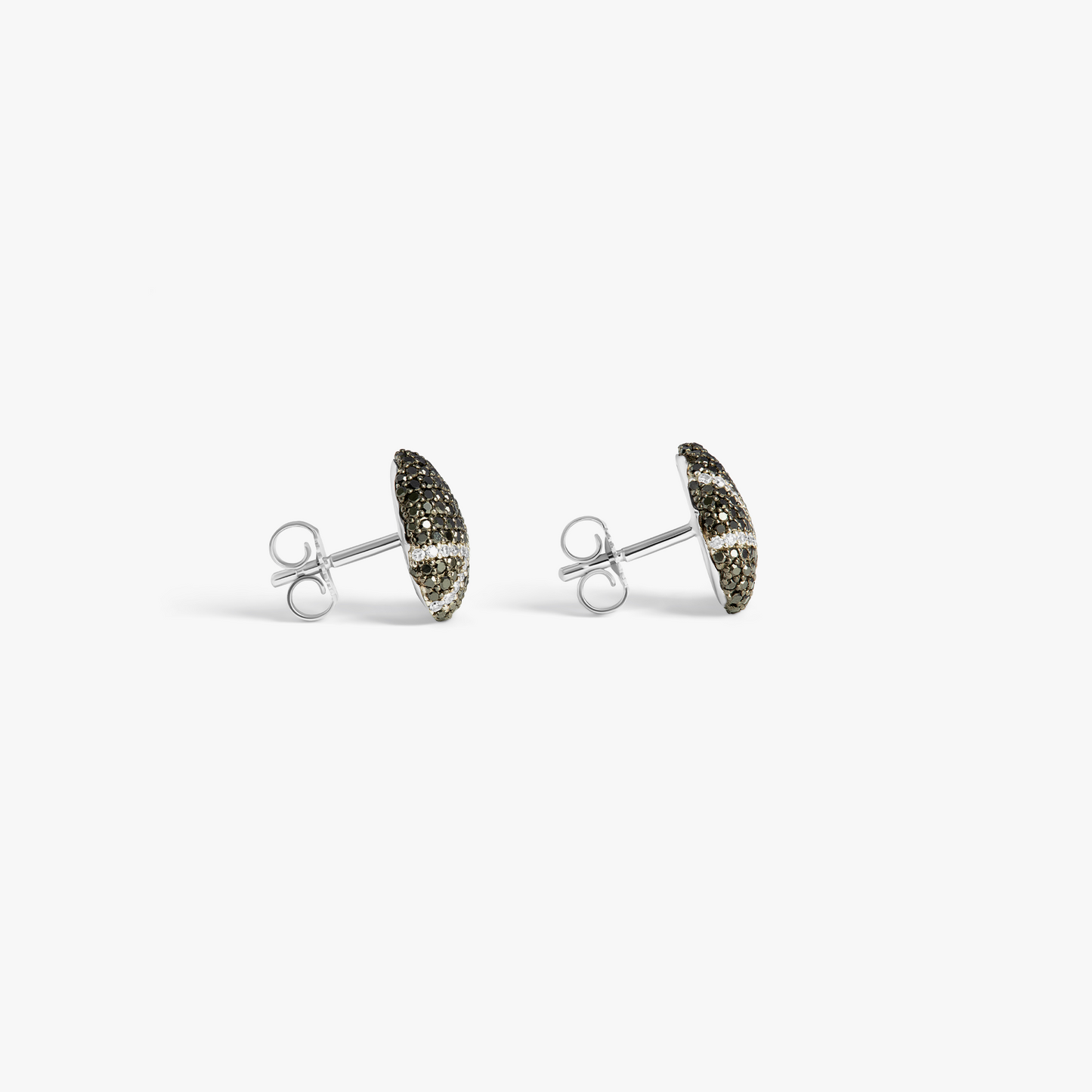 Sterling silver Pebble black diamond stud earrings with white diamonds