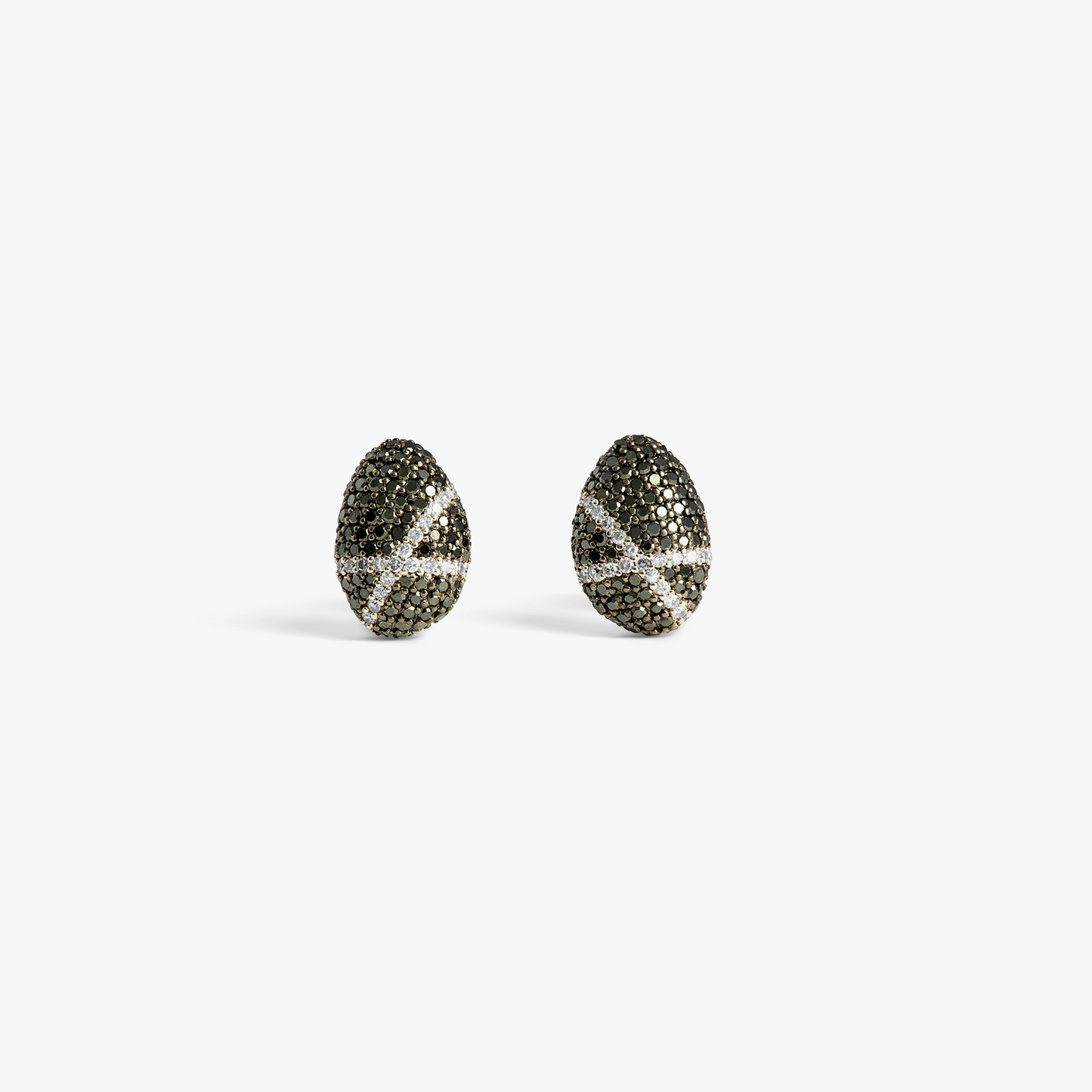 Sterling silver Pebble black diamond stud earrings with white diamonds