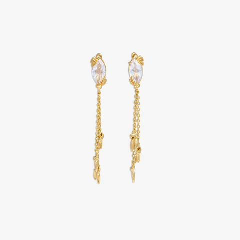 Wild Flower drop earrings in blue moon quartz and 14k gold plated sterling silver
