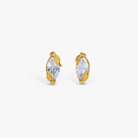 Wild Flower stud earrings in blue moon quartz and 14k gold plated sterling silver
