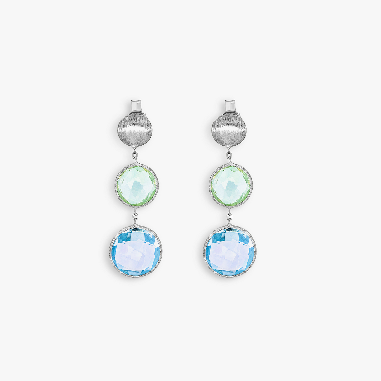 9K satin white gold drop earrings with topaz and green amethyst (UK) 1