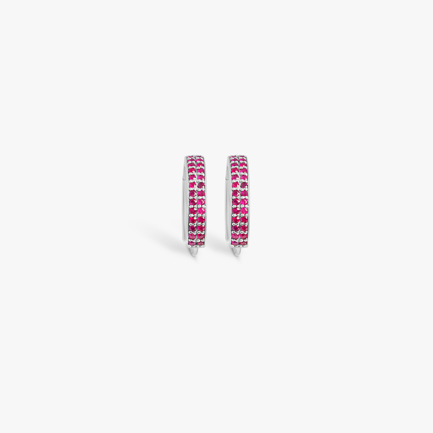 Ruby Hoop Earrings In Rhodium Silver