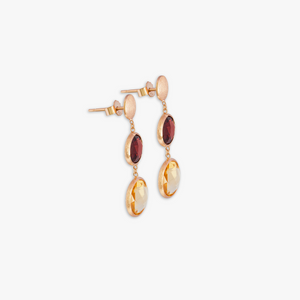 14K satin rose gold Kensington double drop earrings with garnet and citrine