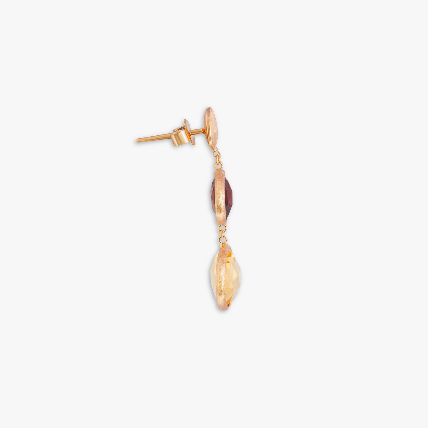 14K satin rose gold Kensington double drop earrings with garnet and citrine