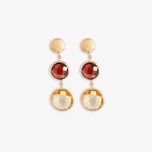 14K satin rose gold Kensington double drop earrings with garnet and citrine