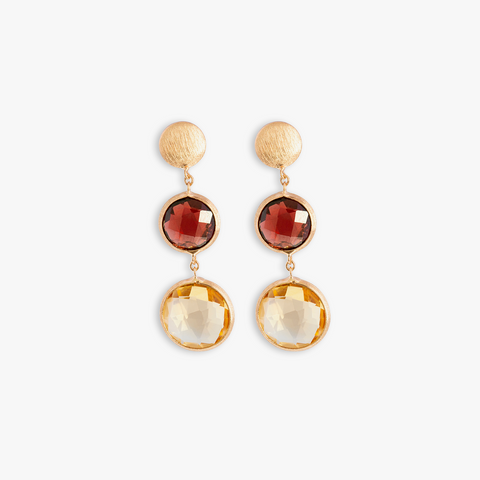 14K satin rose gold Kensington double drop earrings with garnet and citrine