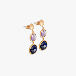 14K satin rose gold Kensington double drop earrings with sapphire and amethyst