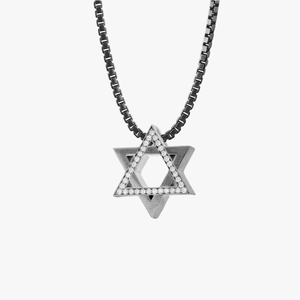Star of David Necklace In Black Rhodium Silver With White Diamond
