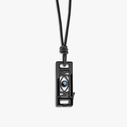 Grapheme Personalised Cord Necklace Pendant in IP Plated Stainless Steel with Black Enamel