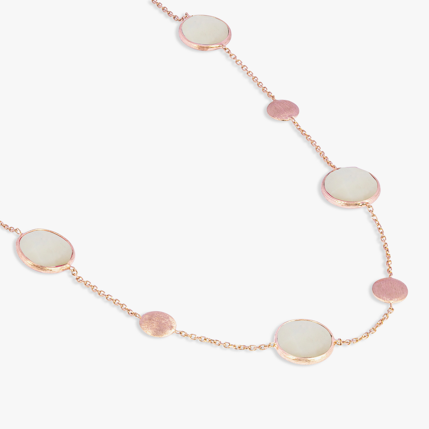 14K satin rose gold Kensington double stone necklace with white mother of pearl