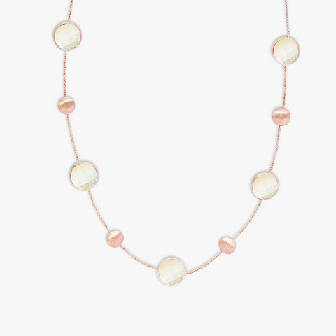 14K satin rose gold Kensington double stone necklace with white mother of pearl