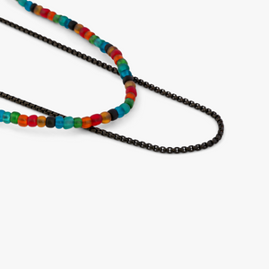 Black IP stainless steel Vetro catena necklace with recycled glass beads