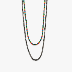Black IP stainless steel Vetro catena necklace with recycled glass beads