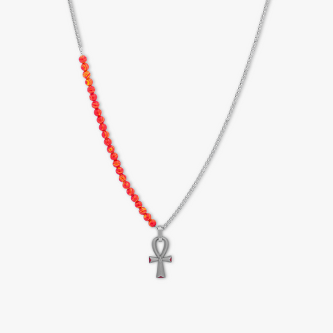 Thompson Red Rhodium Plated Calsilica Ankh Necklace