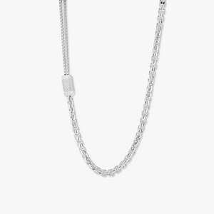 Hexade Box Chain Necklace In Rhodium Silver